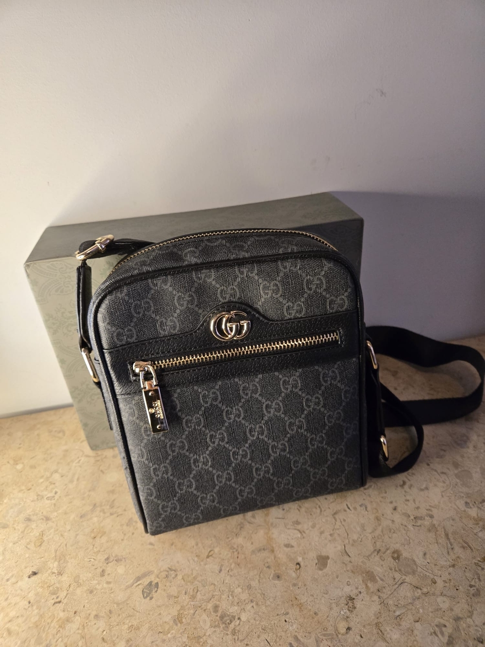 Gucci Gray GG Monogram Belt/Crossbody Bag with Gold Hardware
